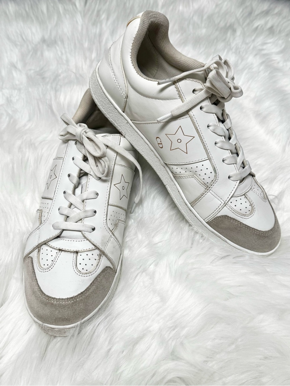 DIOR Women’s Star Low Top Sneaker White Calfskin Tennis Shoes Sz 10 US 41 EU